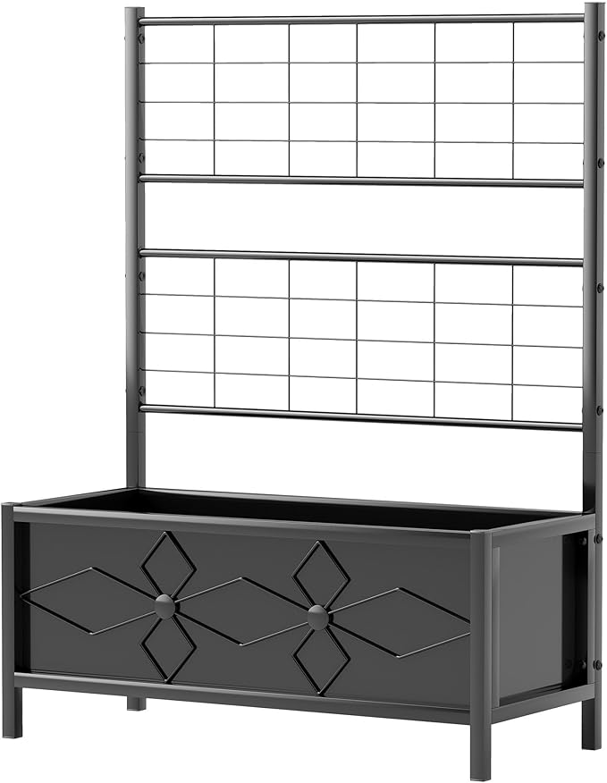35.4x15.7x47.2 110lb All-Weather Heavy-Duty Galvanized Steel Raised Garden Bed with Integrated Trellis and Efficient Drainage Black
