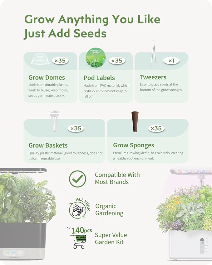 12 Pods Hydroponics Growing System Remote Control Black &amp 140pcs Hydroponic Pods Supplies
