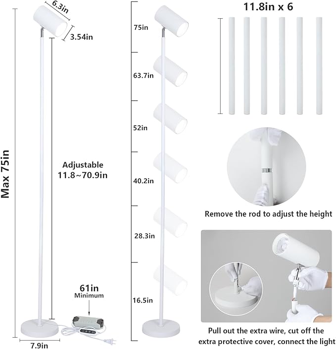 HMVPL 40W Grow Lights Stand for Indoor Plants Full Spectrum Standing Plant Light for Indoor Growing with COB Plant Light Bulb 4/8/12H Timer Tall Growth Floor Lamp for Large Plant (6 Level Height)