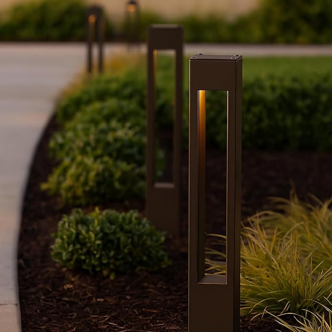 Hinkley Atlantis 12V Large Square Landscape Bollard Aluminum Etched Glass Lens Modern LED Bulb Included Bronze Finish