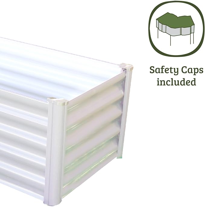 ABSCO The Organic Garden Co. Premium Galvanized DIY 4' x 3' L Shaped Garden Bed with Easy Assembly Superior Drainage Surfmist White Steel Metal Planter Box 12 Walls for All Plants