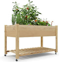 Raised Garden Bed with Wheels 48x24x30 Elevated Wooden Planter Box with Legs &amp Shelf Mobile Outdoor Garden Planters for Vegetables Flowers Patio Backyard Deck