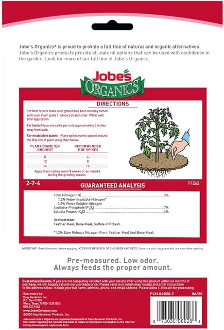 Jobe’s Organics Vegetable &amp Tomato Fertilizer Spikes 2-7-4 Time Release Fertilizer for All Vegetables Herbs and Tomato Plants 50 Spikes per Package (4 1 Pack)