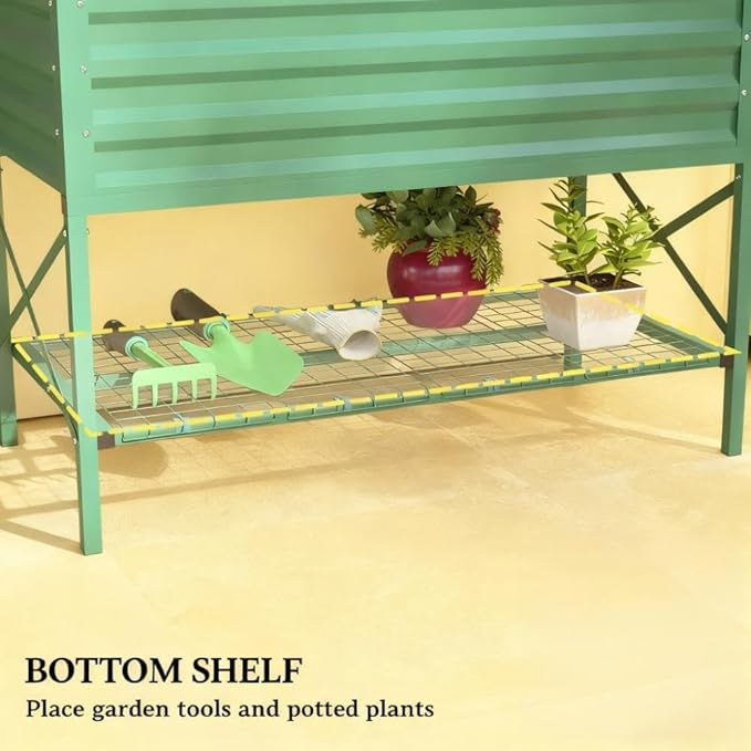Gardening BedMetal Planter BoxGalvanized Raised Garden Bedwith LegsStorage Shelf and Bed Liner