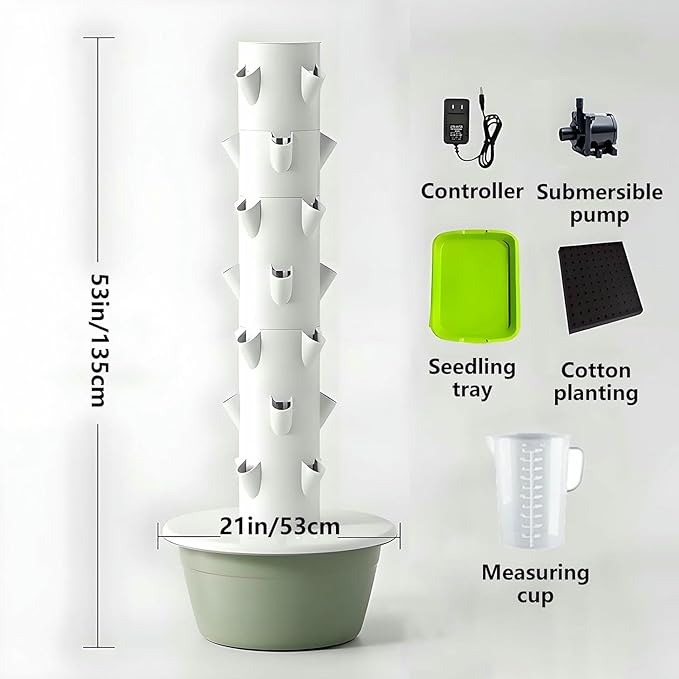 Hydroponic Tower Garden Hydroponic Growing System Vertical Tower with Movable Water Tank for Indoor Herbs Fruits and Vegetables Gardening Lover -*