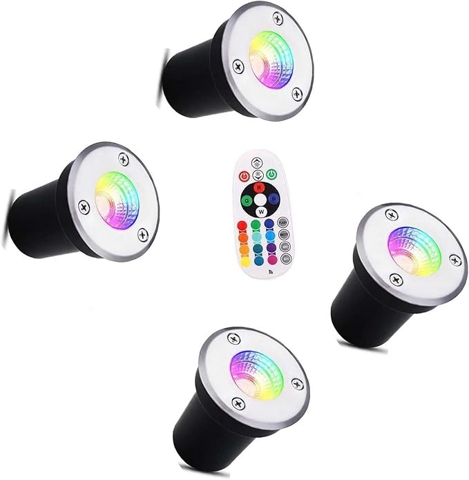 RGB Recessed Ground Lights - 6w Grounded LED Landscape Lamp Outdoor Buried SpotLights Wireless Remote Control Garden Spotlight for Patio Illumination(6W(24V))