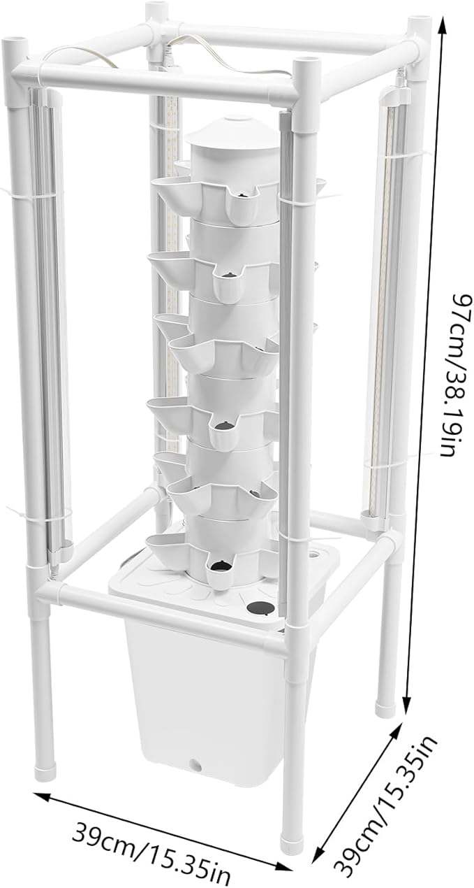 Hydroponics Growing System 30 Pod Hydroponics Growing System Kit with Lights Water Pump 6 Tiers Vertical Indoor Garden Planter for Leafy Greens and Herbs (White)