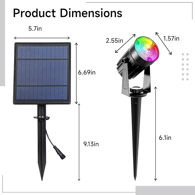 Color Changing Solar Outdoor Lights RGB Led Garden Lights Landscape Pathway Spotlights Energy Savings Weatherproof Easy to Install