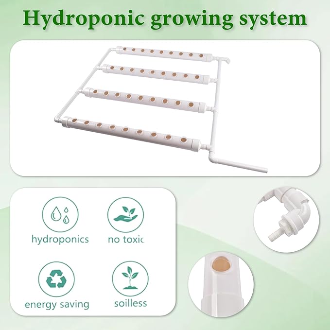 Wall-Mounted Hydroponic Grow Kit 1 Layers 36 Plant Sites 4 Food-Grade PVC-U Pipes Hydroponics Planting System with Water Pump Pump Timer Nest Basket and Sponge for Leafy Vegetables