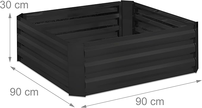 Relaxdays Raised Planter in Galvanised Iron Flower Bed for the Garden Plants Flowers HxWxD: 30 x 90 x 90 cm Black