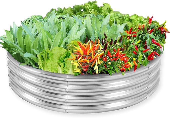 3 ft Galvanized Steel Raised Garden Bed Large Outdoor Metal Planter Box Big Flower Plant pots for Patio Backyard Porch Deck Planting Flowers Vegetables and Herbs (Silver 3 ft)