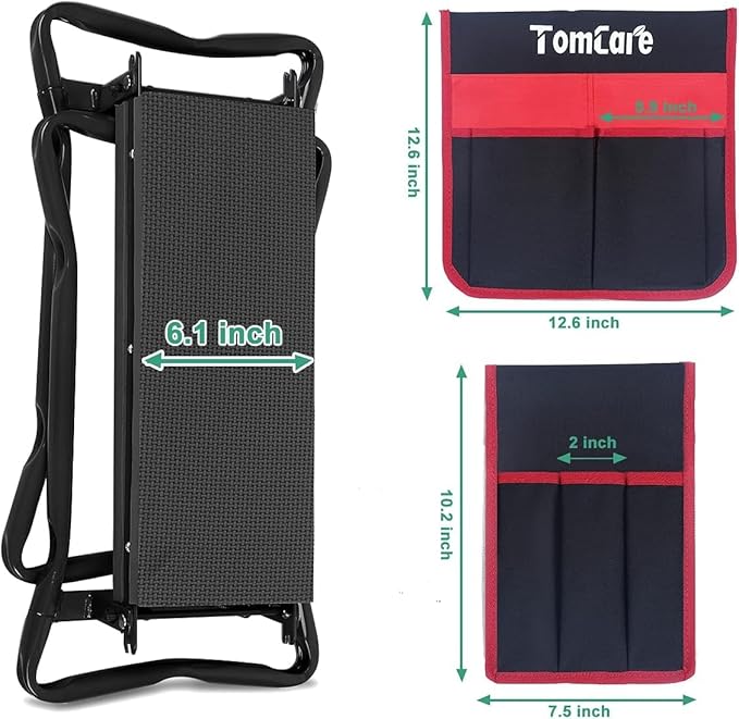 TomCare Garden Kneeler Seat Garden Bench Garden Stools Foldable Stool with Tool Bag Pouch EVA Foam Pad Outdoor Portable Kneeler Christmas Gardening Gifts for Women MenLarge 21.65x10.62x18.89Black