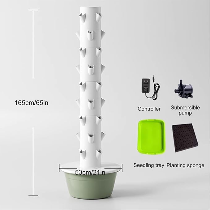 5/7/9 Tier Hydroponic Tower Aeroponic Tower Garden System Vertical Hydroponic Ggarden Tower with Pump Space Saving Design for Gardening Lover(165cm/65in)