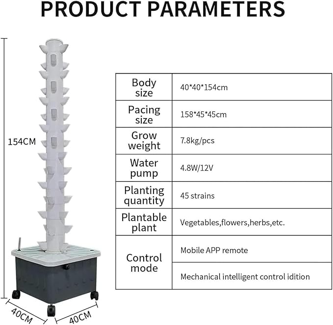 Hydroponic Tower Culture Kits 15 Floors 45 Plant Sites Vertical Cultivation Tower Automatic Irrigation Cultivation System Farm Greenhouse Hydroponic Culture System