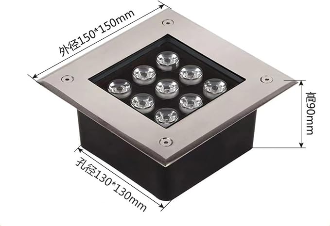 Outdoor LED Spotlight - Square Buried Lamp 9W LED Recessed Garden Spotlights IP65 Waterproof LED Beam Spotlight for Decks Stairs Pathways Lawn Landscape Lighting(Yellow Light85-265V)