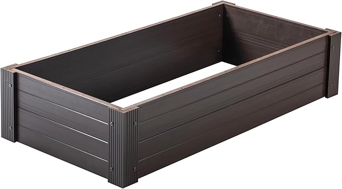 New Age Garden ECOFLEX Stackable Raised Garden Bed (2×4 ft) Open Bottom Composite Planter Stackable Non‑Toxic Eco‑Friendly Walnut Finish