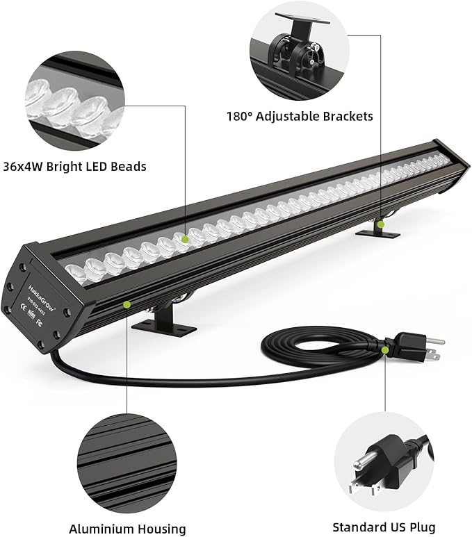 LED Wall Washer Light with RF Remote 144W Color Changing Linear Wall Light Bar 120V Waterproof Dimmable RGBW Landscape Spotlights for Outdoor &amp Indoor Lighting Projects