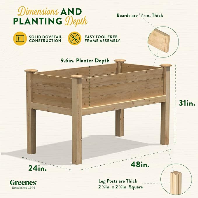 Greenes Fence Premium Cedar Elevated Garden Bed 24 W x 48 L x 31 H (3/4 Thick) - Made in USA with North American Cedar