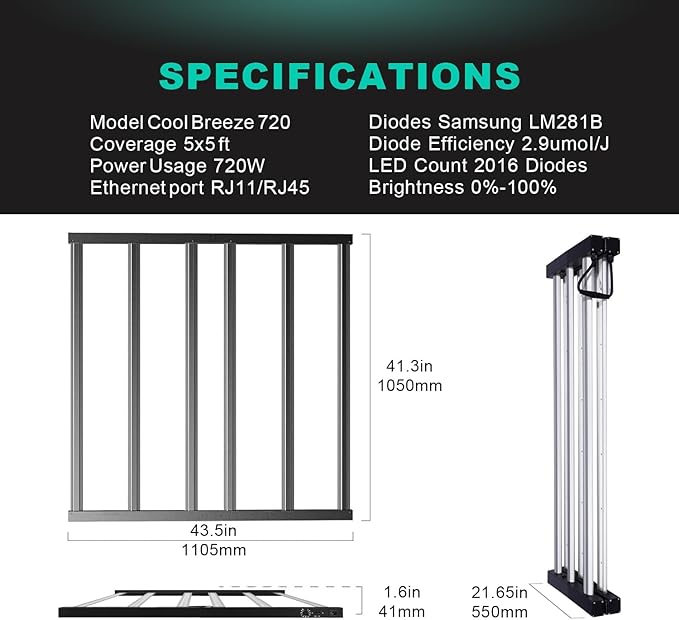 720W LED Grow Lights Full Spectrum Grow Light Daisy Chain Plant Bar Style Grow Light Foldable &amp Dimmable for Growing Commercial Hydroponic Growing Lamp 5x5ft Core Coverage (ZWD-DT-720)