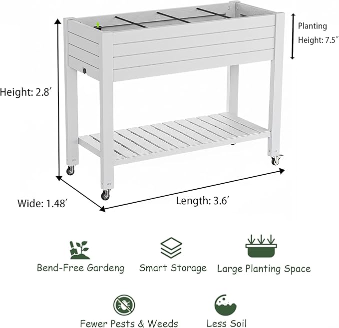 2.8' Height Elevated Raised Garden Bed Outdoor with Wheels Easy Assembly Resin Planter Box for Vegetables/Herb/Fruits Best Choice for Backyard Patio Balcony (Ashen) 4pc