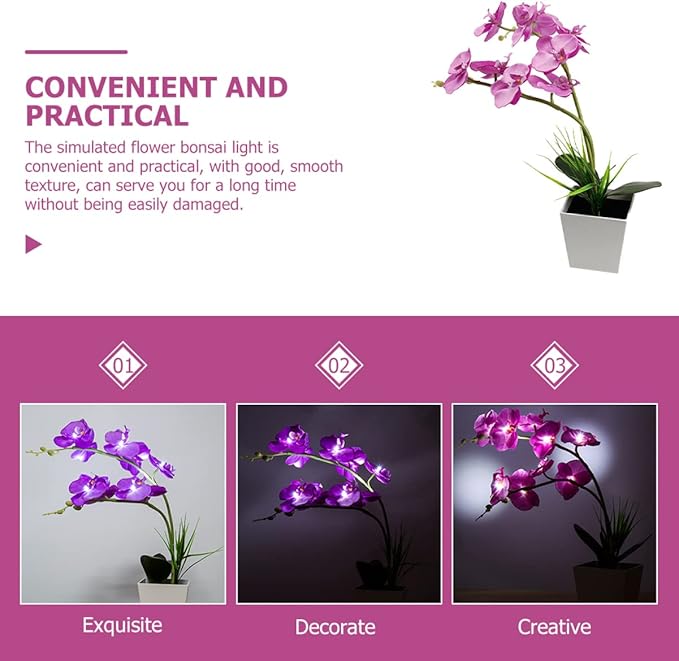 GLEAVI 9 LED Orchid Flower Light Decorative Table Lamp for Living Room Artificial Bonsai Light USB Power Indoor Floral Decor for Home Office