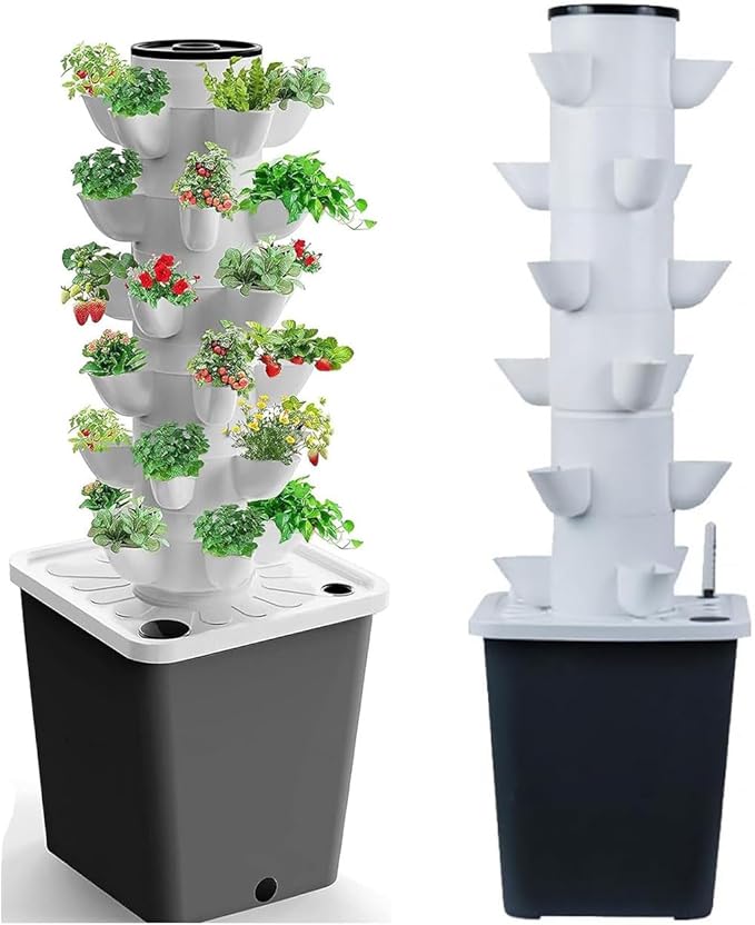 Hydroponics Growing System Vertical Tower15/20/25/30 Holes Hydroponic Growing System Hydroponics Tower Garden for Indoor Herbs Fruits and Vegetables30holes