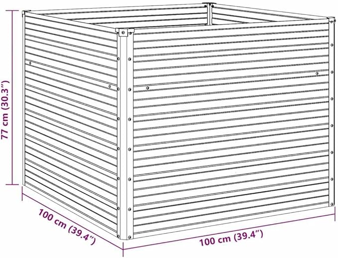 vidaXL Galvanized Steel Raised Garden Bed - 39.4x39.4x30.3 Size Square Design Brown Color Large Planting Space with Safety Edge Easy Assembly