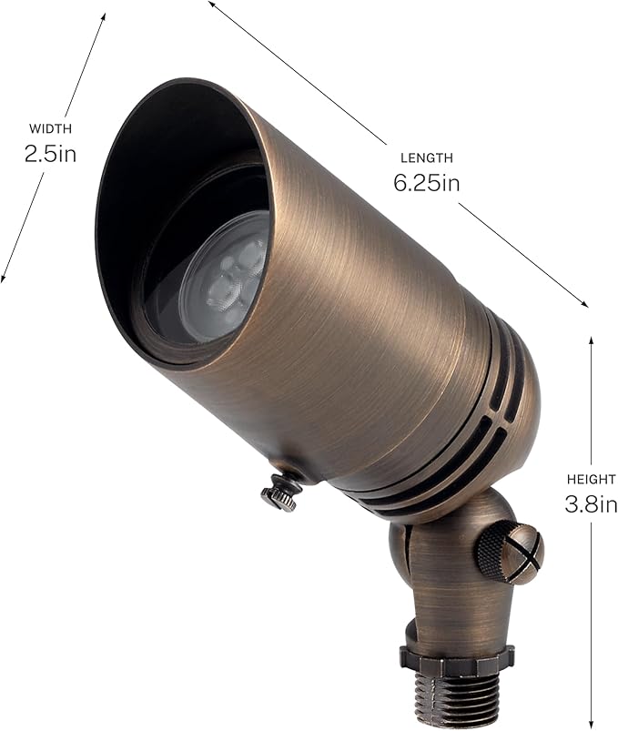 Kichler 12V MR-16 Adjustable Cowl Brass Accent Light in Centennial Brass Directional Landscape Light Fixture 15485CBR (2.5 W x 2.5 H x 6 L)