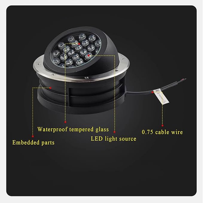 Outdoor Ground Light 60° Embedded Polarized Spotlight IP66 Waterproof AC85-110V LED Underground Light for Garden Deck Driveway Patio Decorative Landscape Light