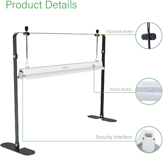 2ft Grow Light for Seed StartingLED Grow Lamp for Indoor PlantsSeedling Grow Light with StandSeed Starter Light Kit with Natural White SpectrumHeight AdjustableIron FrameTimer Outlet