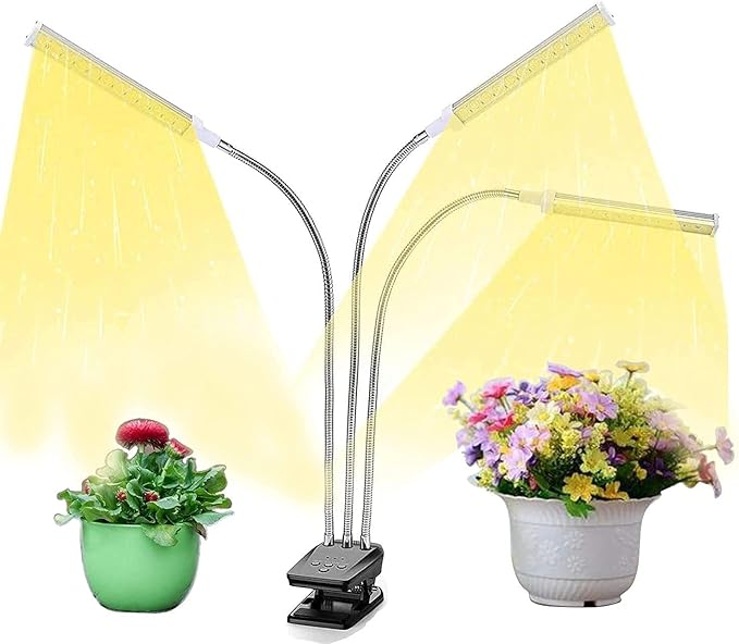 LED Plant Grow Light Growing Lamp Full Spec-Trum for Indoor Plants with Timer 3 Switch Modes 10 Brightness Set-tings Tri Head Growing Light for Seedlings