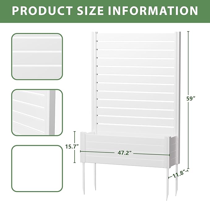 Casaphoria Raised Garden Bed with Trellis 59x30x12 Planter Box with Open Bottom for Gardening Vegetables &amp Vines and Climbing Plants White
