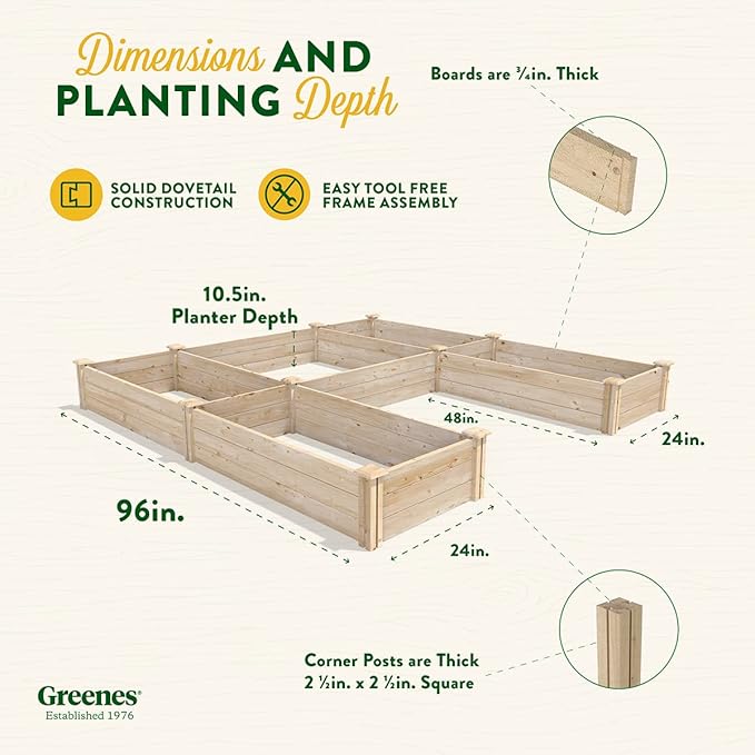Greenes Fence Original Pine Raised Garden Bed 8' x 8' x 10.5 U-Shaped Bed - Made in USA with American Pine