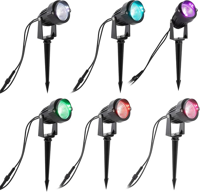 Garden Spotlight with Remote Control 6 Piece Garden Lighting RGB with Ground Spikes for Fences Path Trees Party