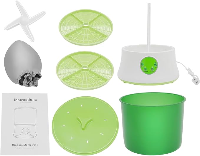 Bean Sprouts Machine 20W 2-Layer Intelligent Automatic Bean Sprouts Maker with 3 Seasonal Modes Bean Sprouts Growing Kit Large Capacity Bean Sprouts Maker Green
