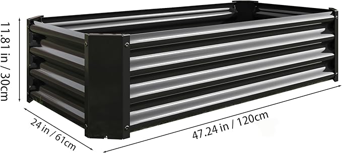 Galvanized Raised Garden Bed Easy Assembly Raised Beds Large Durable Rust-Resistant Planters Raised Garden Bed Kit for Outdoor Planters Vegetables Flower Herb (Black 4x2x1 ft)