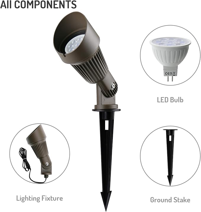 4W LED Landscape Lighting Low Voltage Landscape Lights Spotlights GL106-BZLED8 AC/DC 12V Warm White Waterproof for DrivewayYard LawnPatioWallsTreesFlagsOutdoor Light (Bronze 8 Pack)