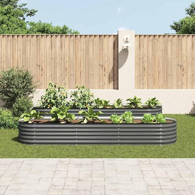 Powder-Coated Garden Raised Bed Metal Planter Box for Vegetables Flowers Herbs Grey Galvanized Steel Large Tough-600