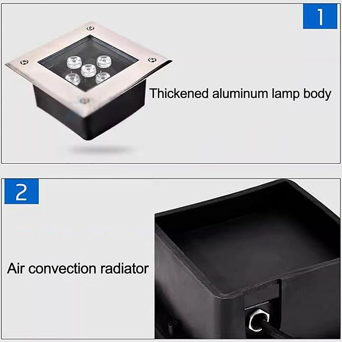 LED Landscape Lights - Outdoor Buried Lights AC 220V Square Embedded Ground Spotlight IP66 Waterproof LED Floor Lamp Step Walkway Decorative Lighting Ground Light Easy Installation