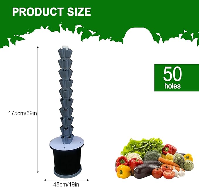 Tower Garden Growing System Hydroponics Tower Growing System Kit Soilless Cultivation Hydroponic Growing Kits for Indoor/Outdoor Herbs(Gray175cm/69in)