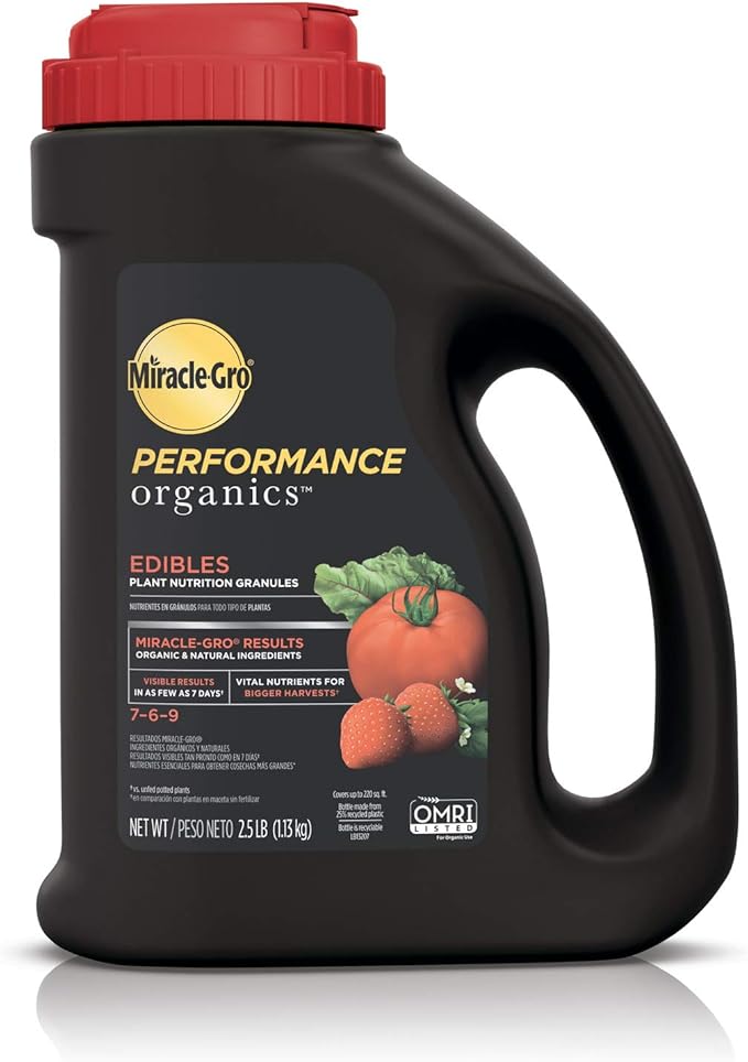 Miracle-Gro Performance Organics Edibles Plant Nutrition Granules - Plant Food with Natural &amp Organic Ingredients for Tomatoes Vegetables Herbs and Fruits 2.5 lbs. (Pack of 6)