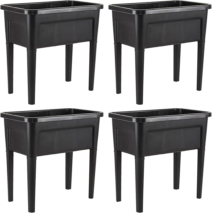 4 Pcs Plastic Raised Garden Beds with Legs16 Gallon Outdoor Elevated Garden Planter BoxPerfect for Flowers Vegetables and Herbs