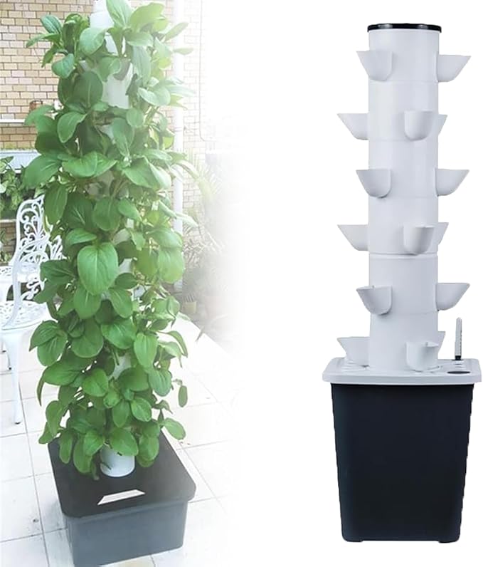 Hydroponics Growing System Vertical TowerHydroponic Vertical Tower 2/3/4/5/6 -Story 10/15/20/25/30-hole hydroponic Tower hydroponic Planting System for Gardening Lover (6 layers/30 Holes)