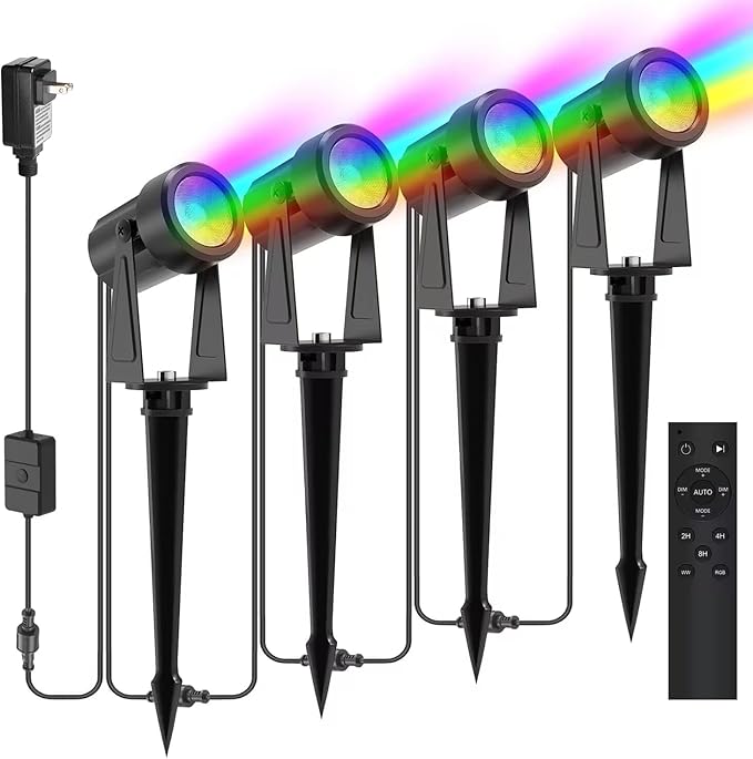 SUNTHIN 4 Pack RGBW Landscape Lighting with RemoteBundle with 4pcs 6.5FT Extension Cord