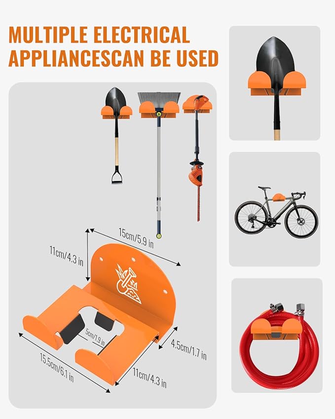 Weedeater Rack &amp Snow Shovel Hanger - 4 Pack - 180LB Heavy-Duty Alloy Steel Wall Mount Set for Winter Gear Stihl Power Tools Grass Trimmer Garden Tools Space-Saving Storage for Garage Shed