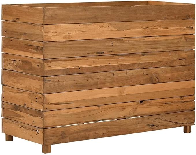 Raised Bed for Outdoor Vegetable Herb Gardening - Large Recycled Teak Wood and Steel Planter Box for Flower Plant Pots and Metal Beds