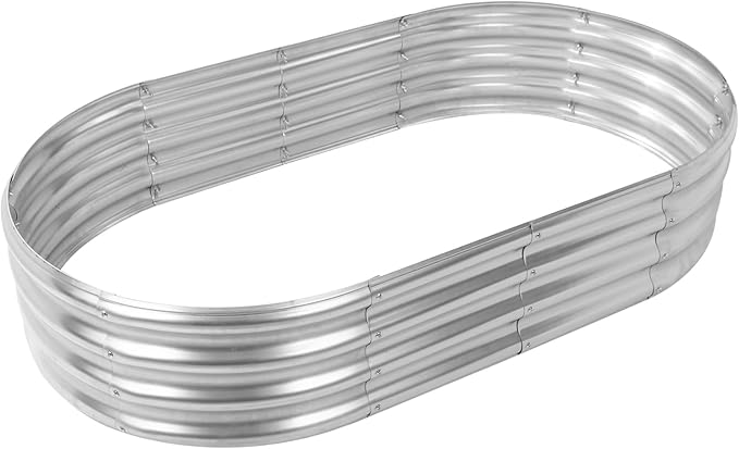 Oval Galvanized Planter Box Metal Raised Garden Bed - 0.8MM Thick- Ideal for Outdoor Gardening and Planting of Vegetables Flowers Fruits Succulent Plants and Others (Silver 5X2.7X1 FT)