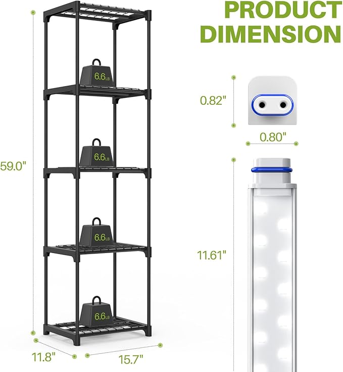 Plant Shelf with Grow Light 5 Tier Plant Stand with Grow Light Metal Plant Rack with 4 Pack 36W Plant Light for Indoor Plant Seed Start Seedling Seed Trays 11.8 W x 15.7 L x 59 H