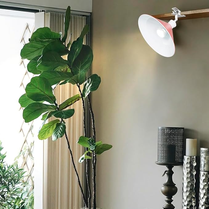 Clip Mount 5.9Ft Plug in Timing Cord Plant Light Full Spectrum White Light White Base Red Metal Shade Adjusted Angle Modern Clamp Light for Indoor Plants