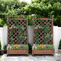 2 Pack Raised Garden Bed with Trellis and Wheels Planter Boxes Outdoor for Climbing Plants Raised Flower Bed with Drainage Raised Beds for Gardening 42.3 Tall (Brown)